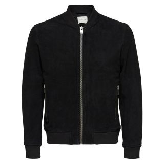 Selected Homme Bomber Suede Jacket in Black
