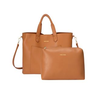 Every Other Twin Pocket Wide Tote in Tan 