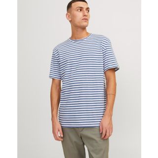 Jack and Jones RCC Soft Linen Stripe T-shirt in Blue Horizon