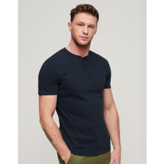 Superdy Essential Logo Embroidered Henley T-shirt in Eclipse Navy