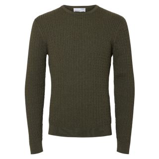 Selected Homme Berg Cable Knit Jumper in Ivy Green
