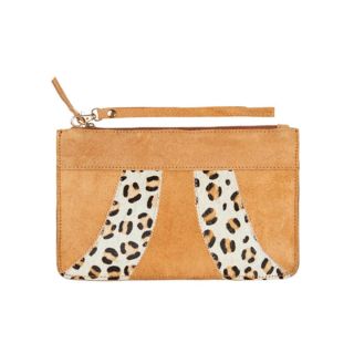 Eb and ive Helena Clutch Bag in Tan and Leopard
