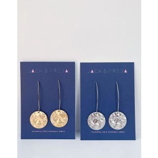 Jack and Freda Long Drop Hammered Earrings in Gold 