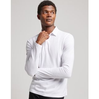 Superdry Studio Long Sleeve Polo Top in White