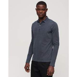 Superdry Studio Long Sleeve Polo Top in Eclipse Navy