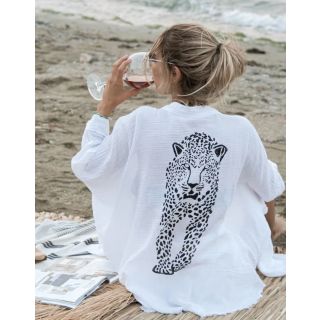 Moa Design Prowling Tiger Organic Kimono in White
