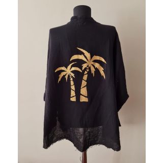 Moa Design Golden Palm Tree Organic Kimono in Black
