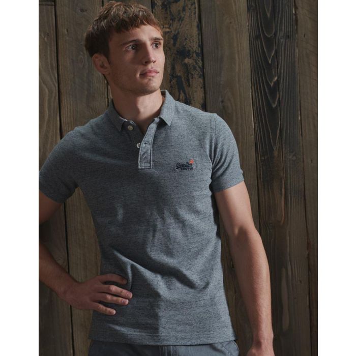 Superdry Classic Flint - in Classic Superdry - T-shirt Polo Polo Pique Grey UK Mens by Stockist Superdry