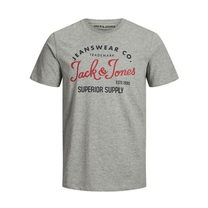 mens jack and jones logo t-shirt in light grey melange