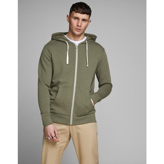jack and jones mens basic olive green zip up hooded tops