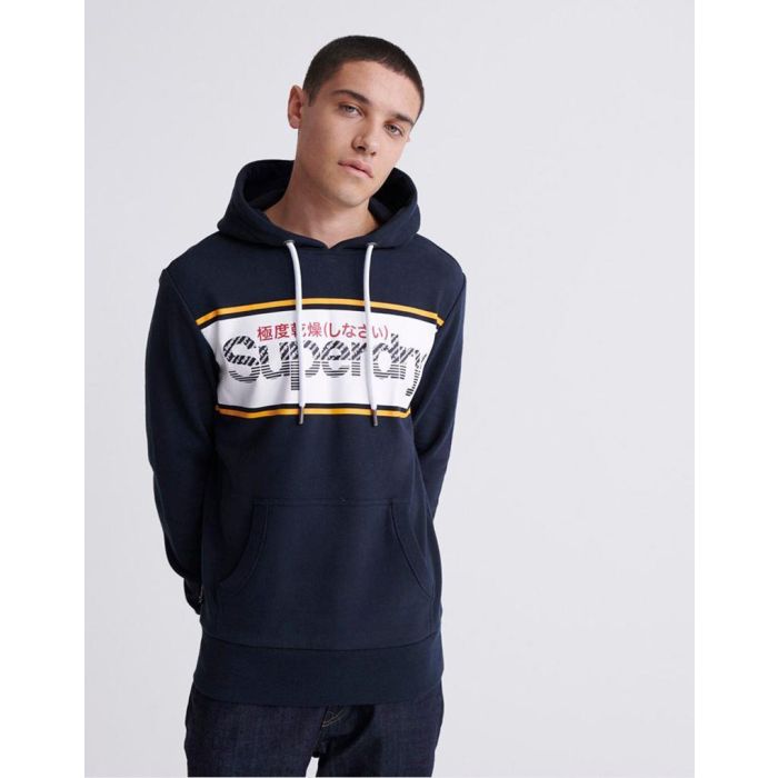 superdry core logo stripe hoodie in eclipse navy 