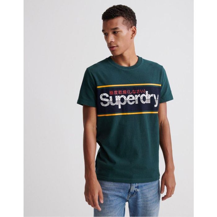 superdry mens core logo stripe t-shirt in green 