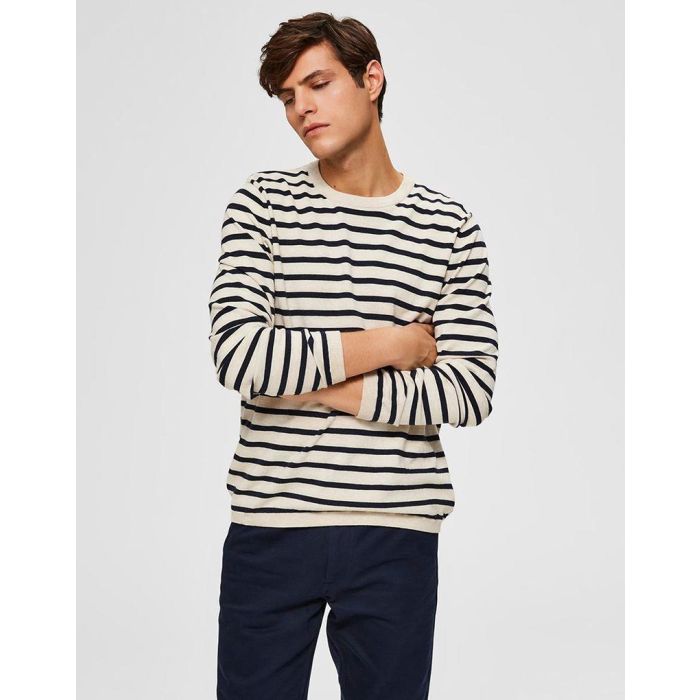 selected homme sal striped pullover in egret