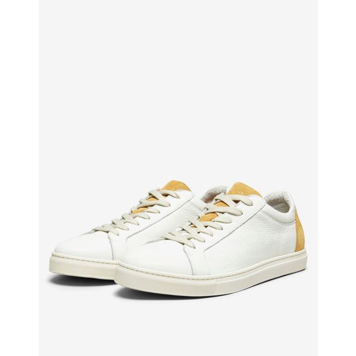 selected homme mens david contrast trainers in white and tan