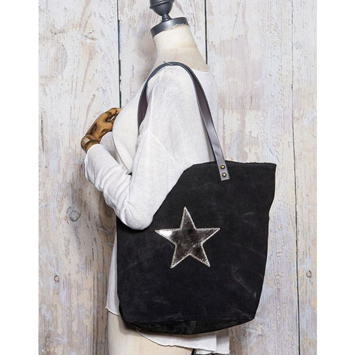 Luella Star Black Suede Shopper Bag 