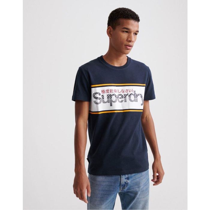 superdry logo core stripe t-shirt in navy