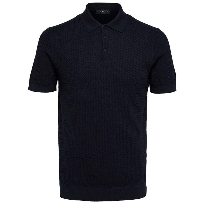 selected homme virgo knitted polo shirt in navy