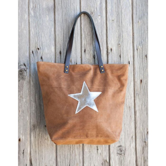 Luella Star Suede Shopper Bag in Tan