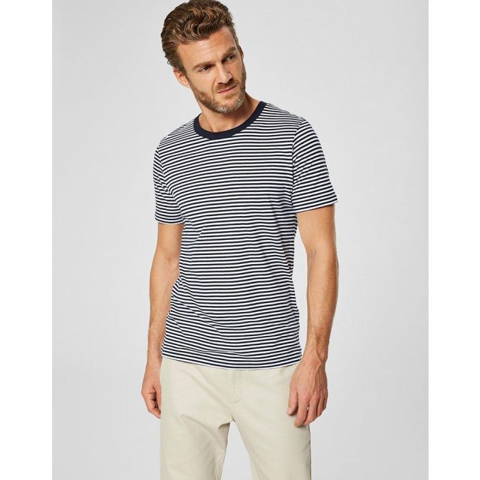striped basic navy and white tee for men