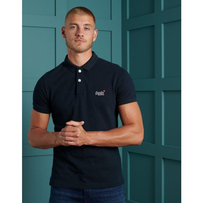 Mens Superdry Polo Top in Navy Eclipse - Classic Pique Polo Shirt in nAVY