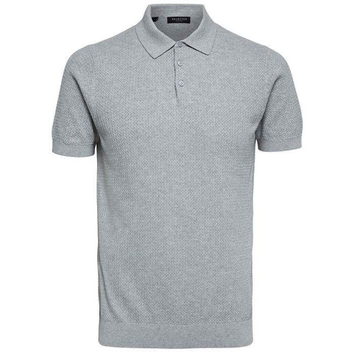 selected homme virgo knitted polo shirt in light grey