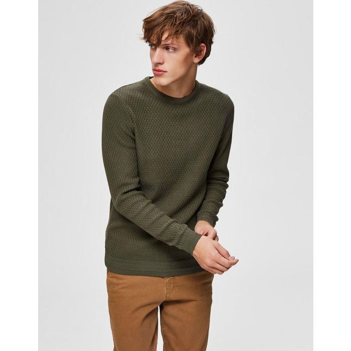 selected homme textured olive green knit