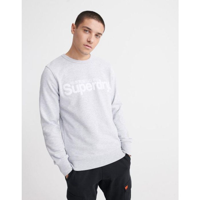 superdry core classic logo suede sweatshirt in light grey marl