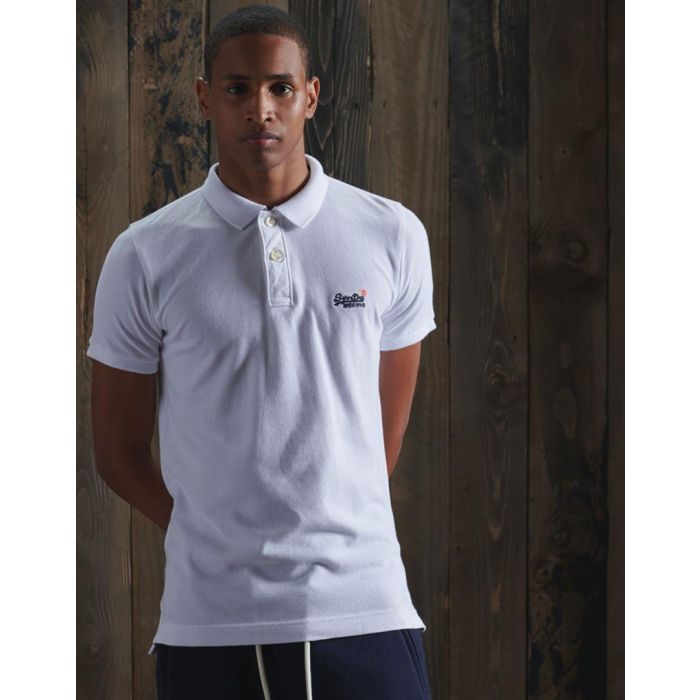 Mens Superdry Classic Pique Polo Top in Optic White - Mens UK Superdry  Stockist