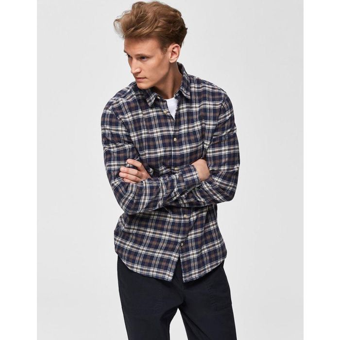 selected homme harry checkered shirt in navy
