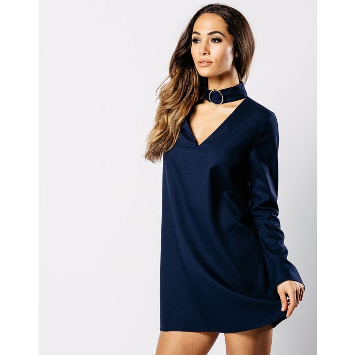 navy mini dress with long sleeves 
