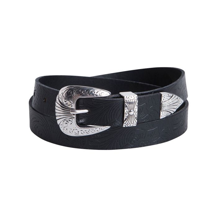 Pieces lava leather belt in black