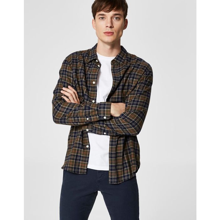 selected homme mens check shirt in green