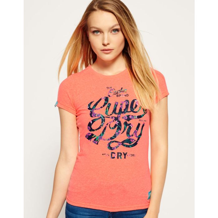 superdry womens osaka t-shirt in coral