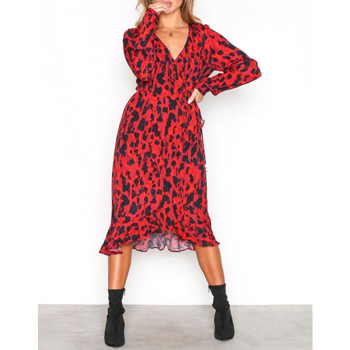 Sikker Minister lys s Vero Moda Savannah Red Leopard Print Long Sleeve Wrap Dress